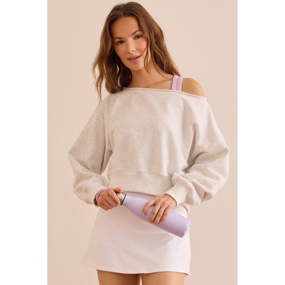 AS Revival Heather Grey Cropped Sweatshirt Boat Neck Pullover Size XL